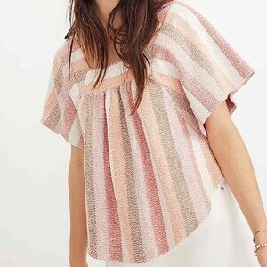 Madewell Top - Women’s Small Red Orange Cream Brown - Striped Short Sleeved